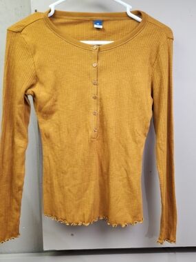 Old Navy Mustard Ribbed Henley Long Sleeve Top